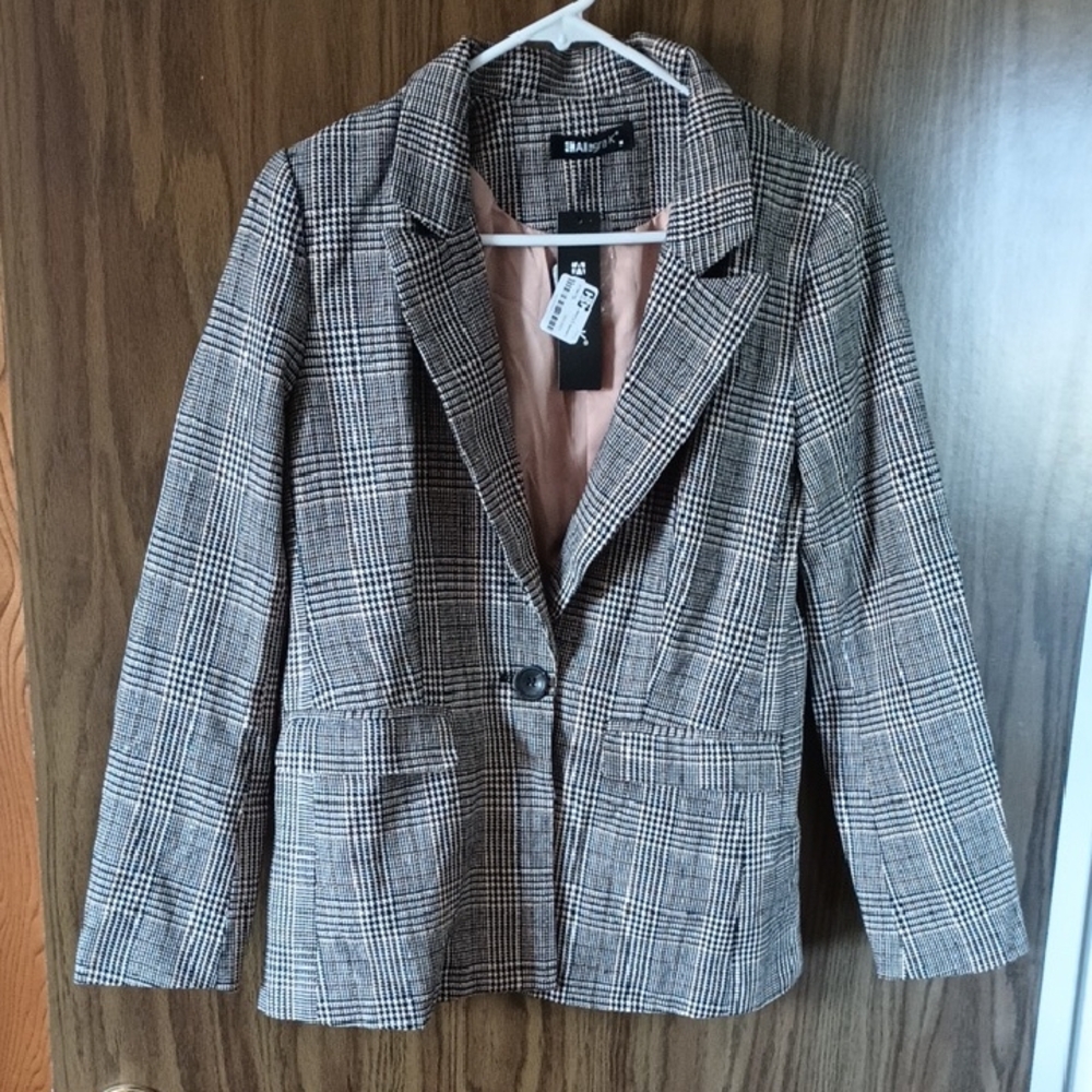 Women's Black and White Plaid Blazer - Picture 1 of 2